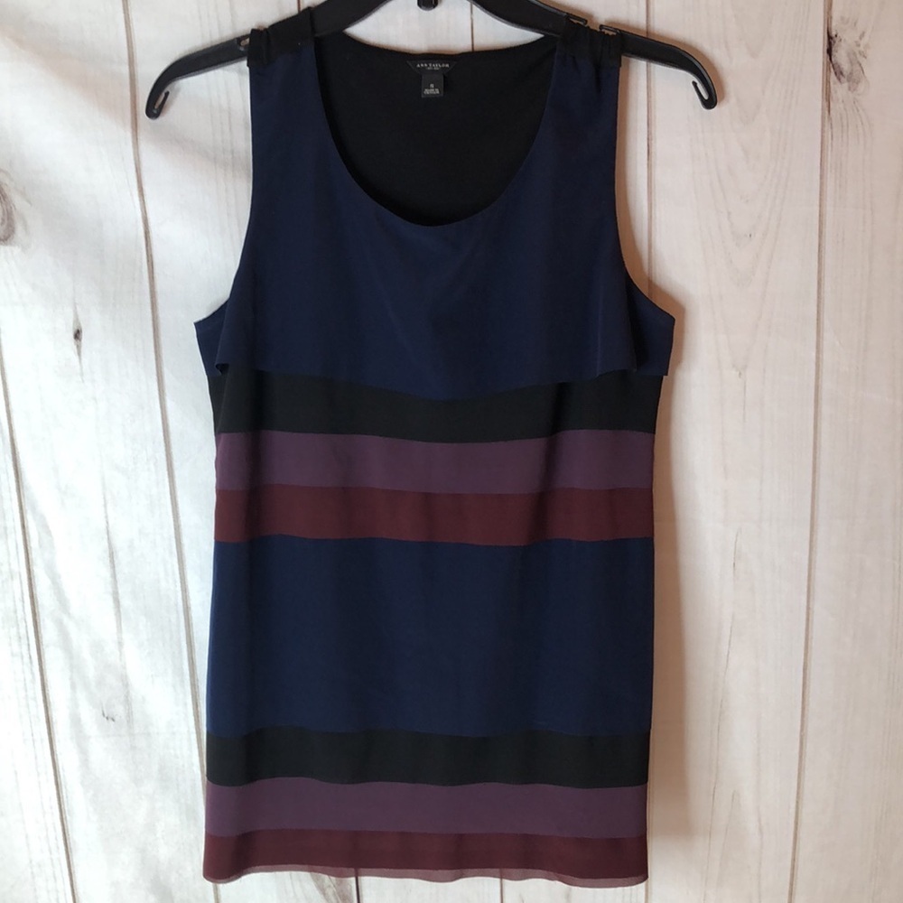 Ann Taylor Business Casual Sleeveless Blouse Blue Plum Maroon Black Women’s S